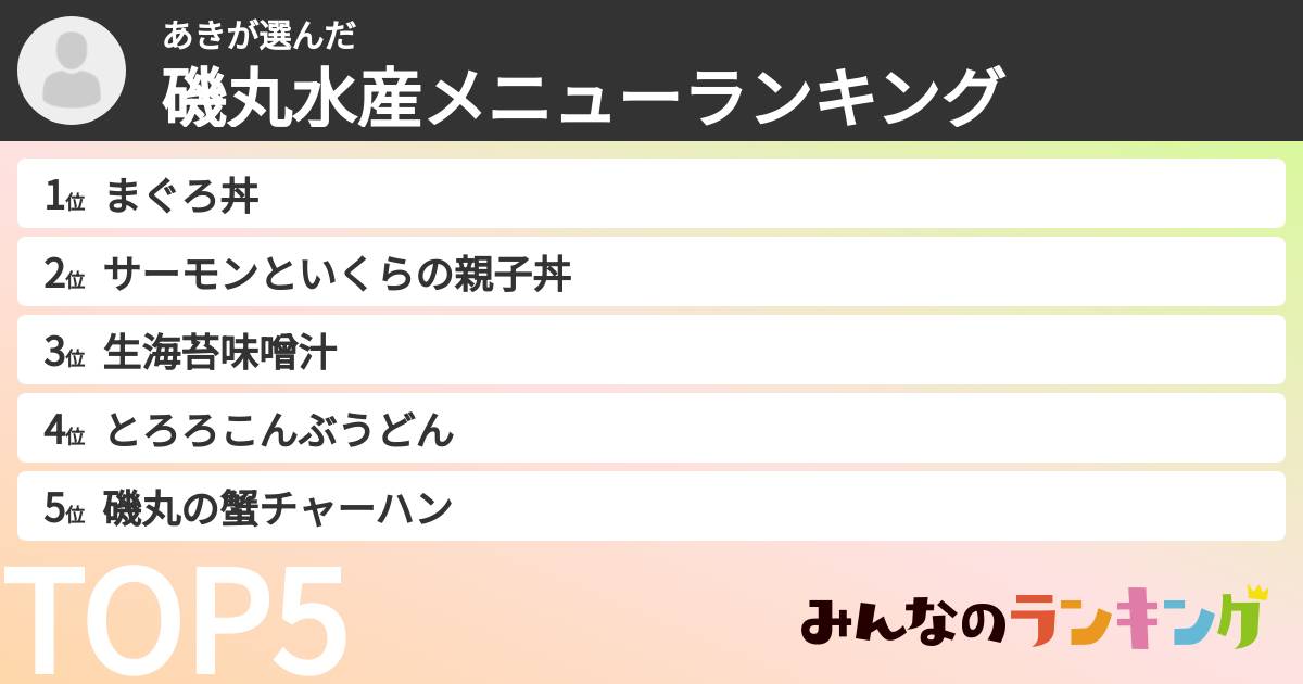あきさんの「磯丸水産メニューランキング」