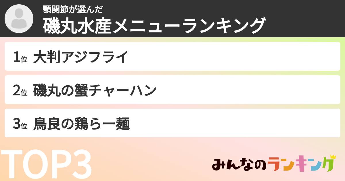 顎関節さんの「磯丸水産メニューランキング」