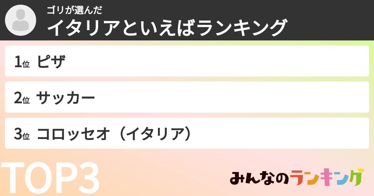 ゴリさんの「イタリアといえばランキング」