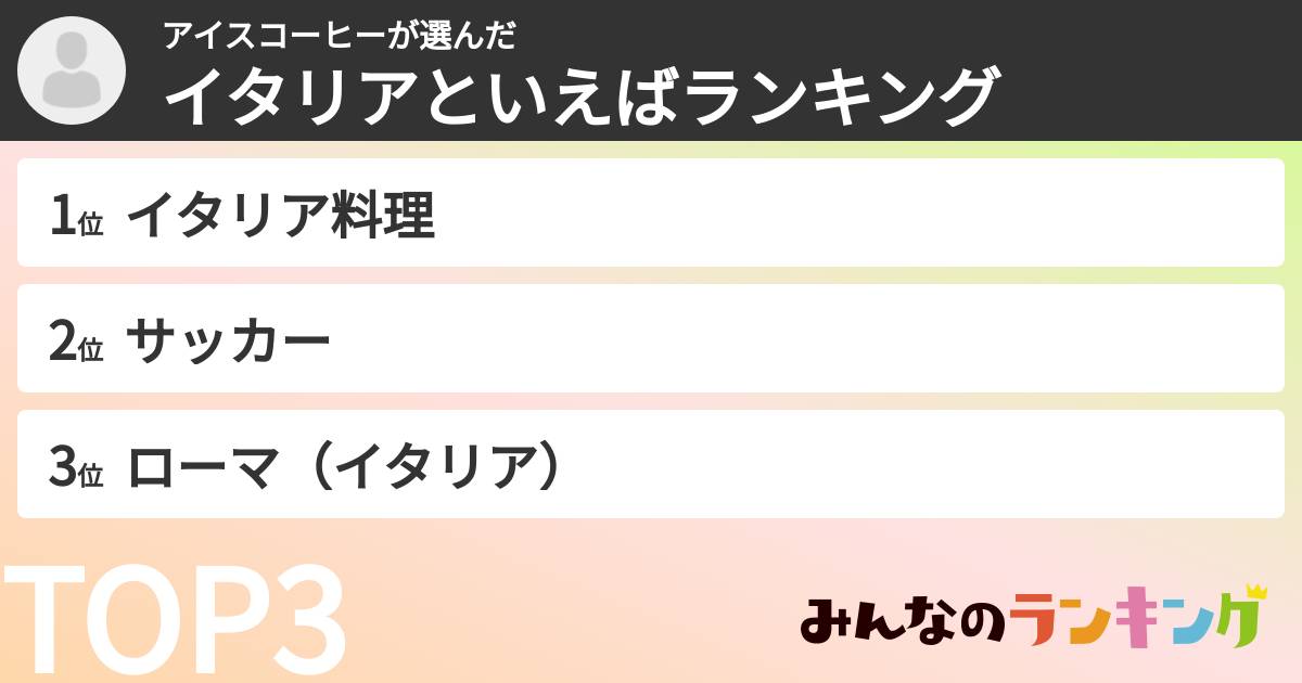 アイスコーヒーさんの「イタリアといえばランキング」