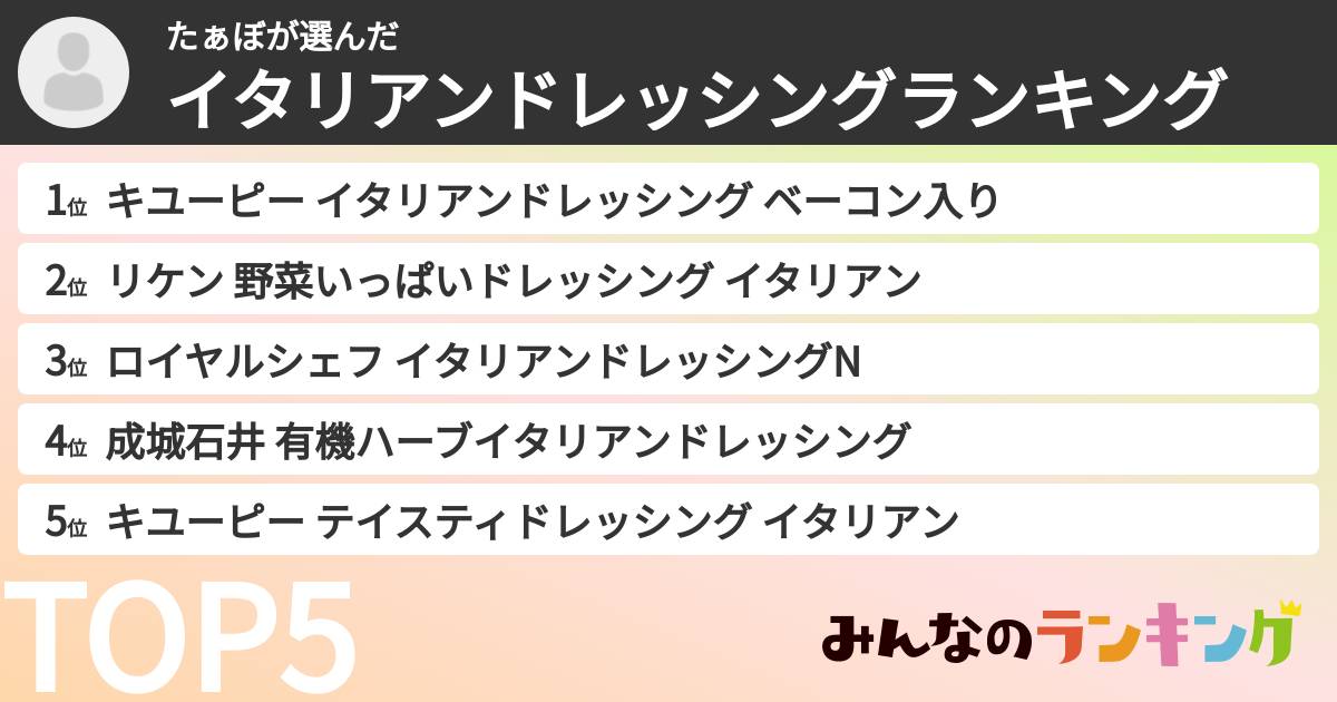 たぁぼさんの「イタリアンドレッシングランキング」
