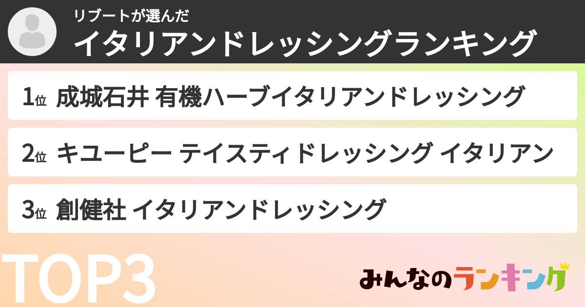 リブートさんの「イタリアンドレッシングランキング」