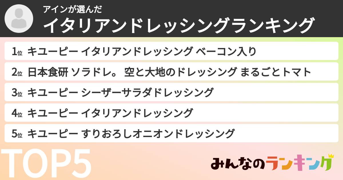 アインさんの「イタリアンドレッシングランキング」