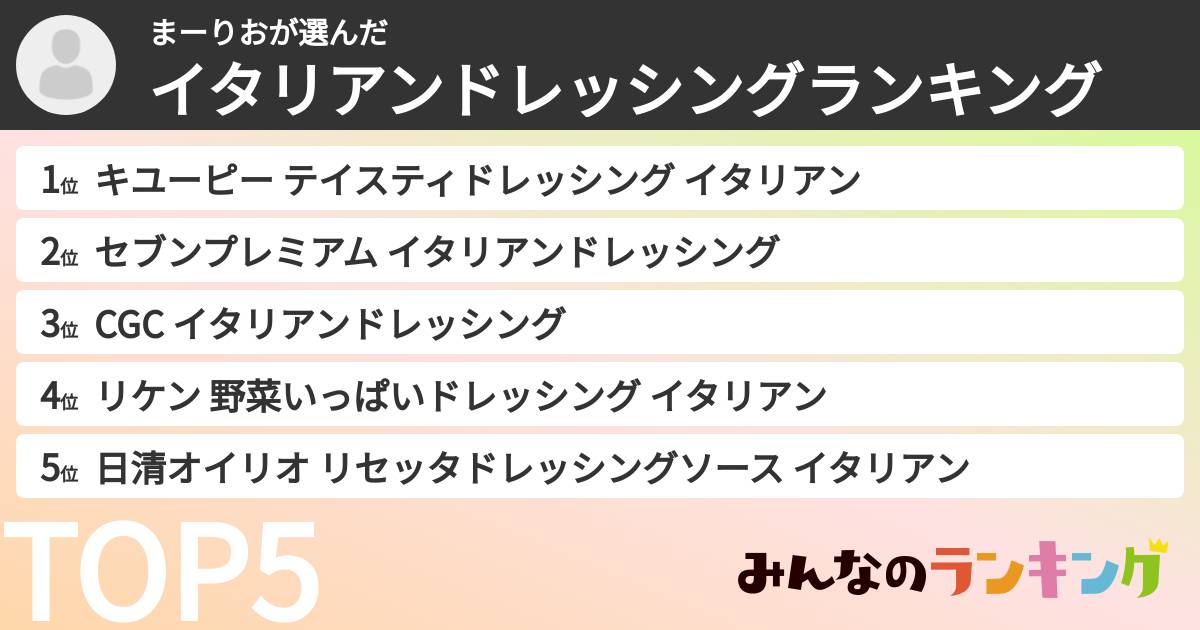 まーりおさんの「イタリアンドレッシングランキング」