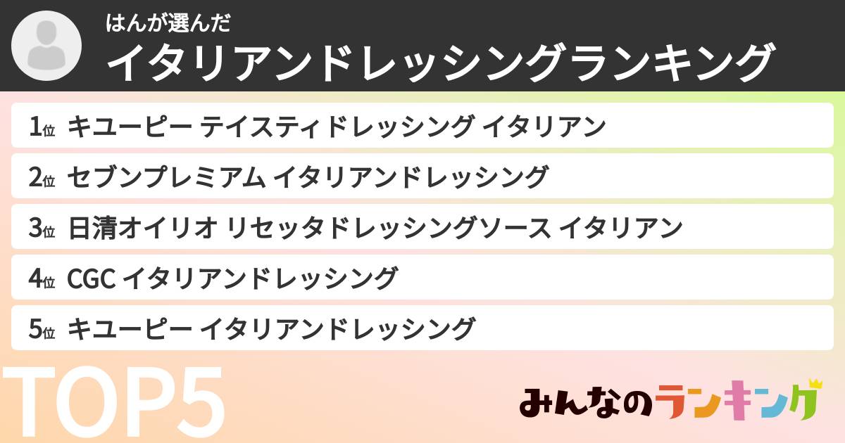はんさんの「イタリアンドレッシングランキング」