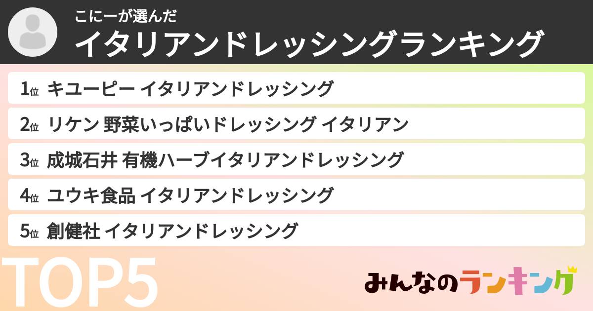 こにーさんの「イタリアンドレッシングランキング」