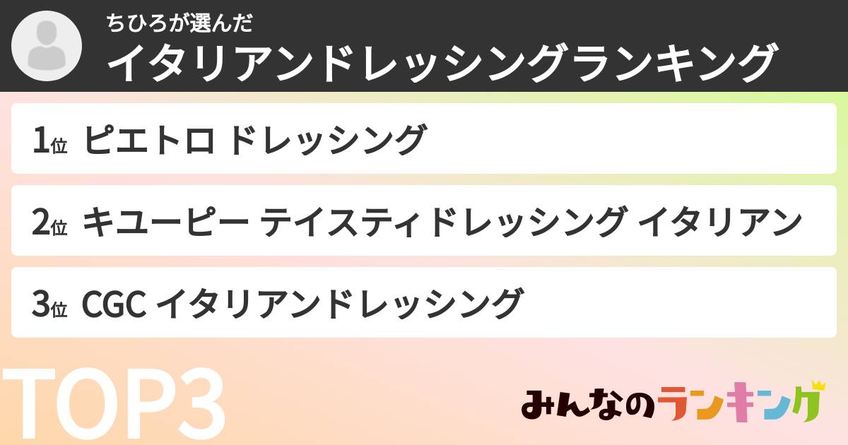 ちひろさんの「イタリアンドレッシングランキング」