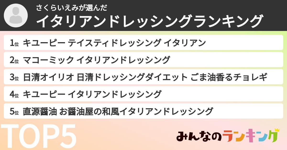 さくらいえみさんの「イタリアンドレッシングランキング」
