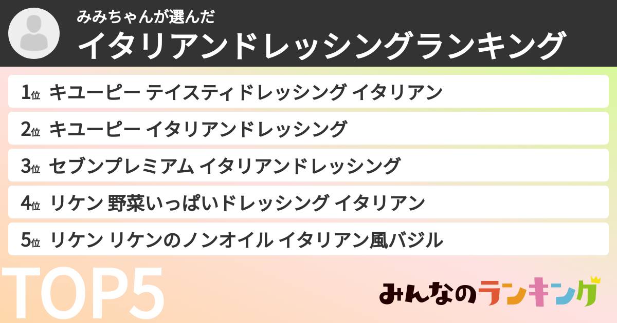 みみちゃんさんの「イタリアンドレッシングランキング」