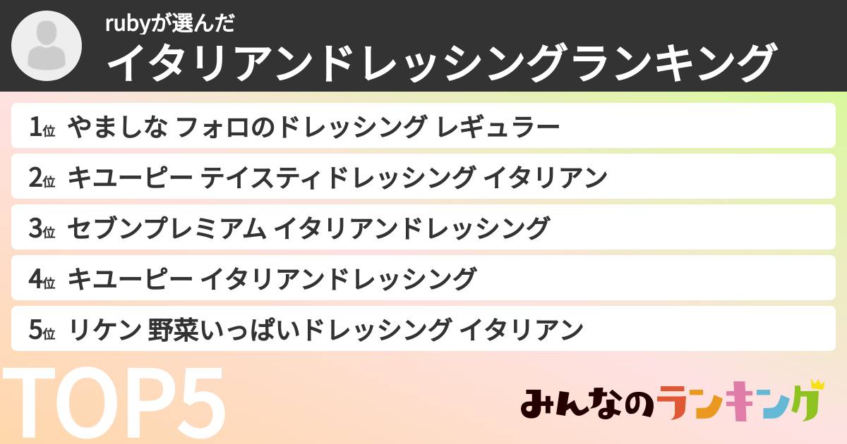 rubyさんの「イタリアンドレッシングランキング」