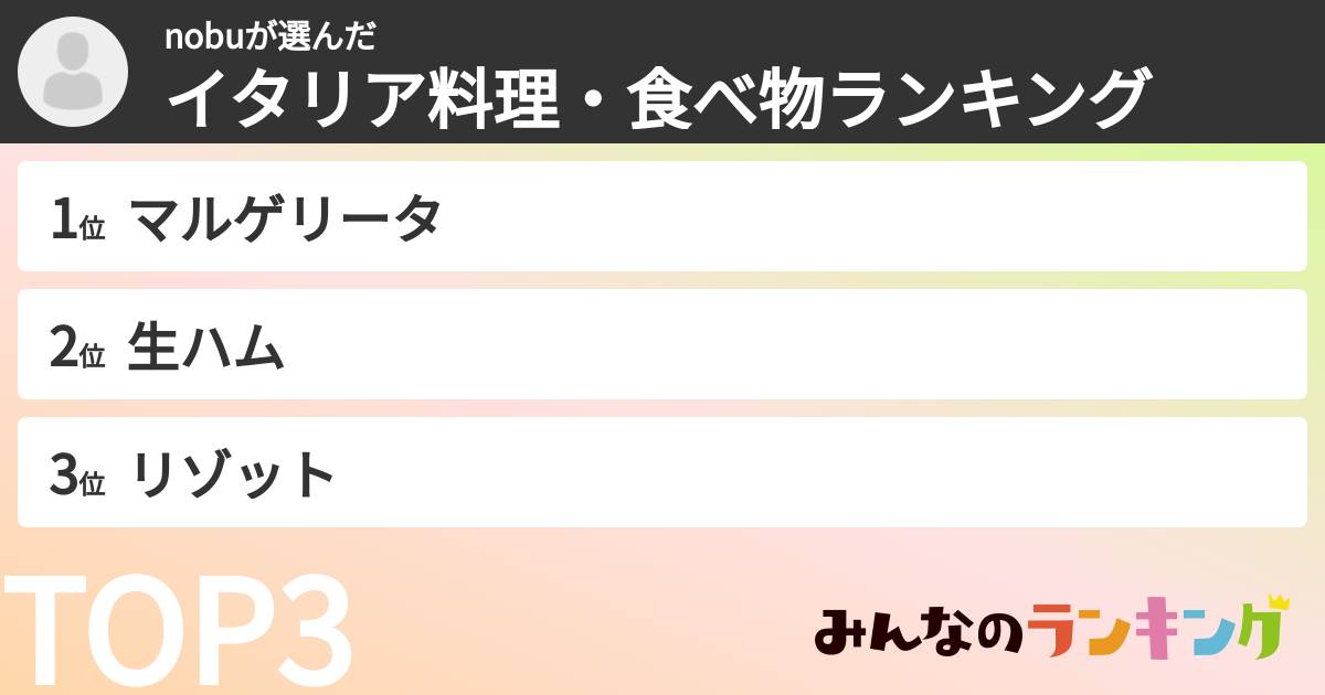nobuさんの「イタリア料理・食べ物ランキング」