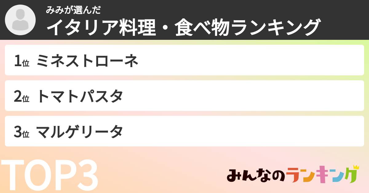 みみさんの「イタリア料理・食べ物ランキング」