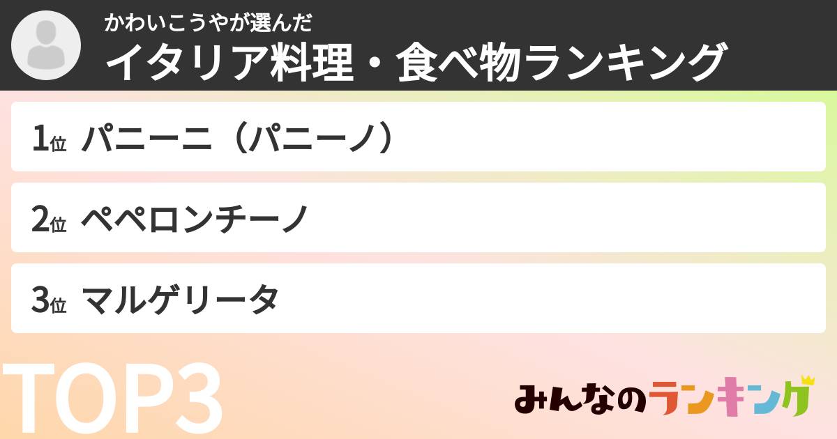 かわいこうやさんの「イタリア料理・食べ物ランキング」