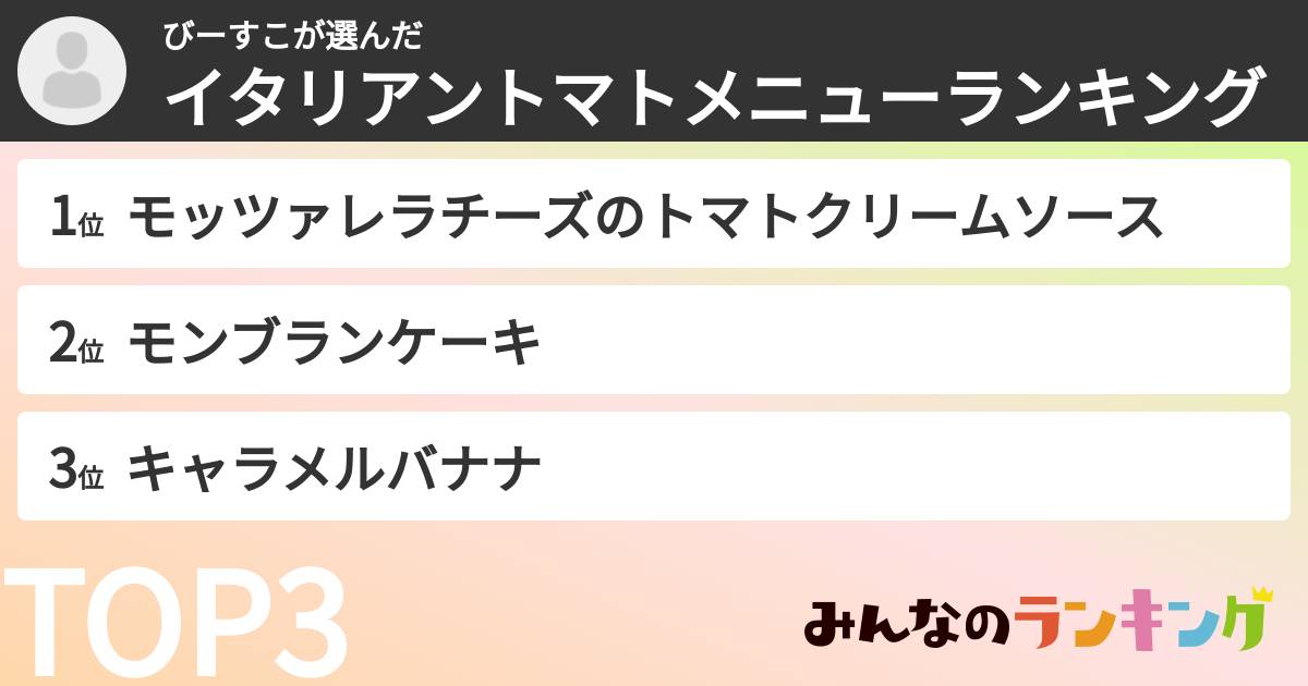 びーすこさんの「イタリアントマトメニューランキング」