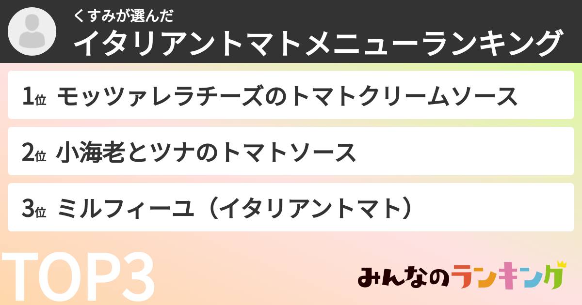 くすみさんの「イタリアントマトメニューランキング」