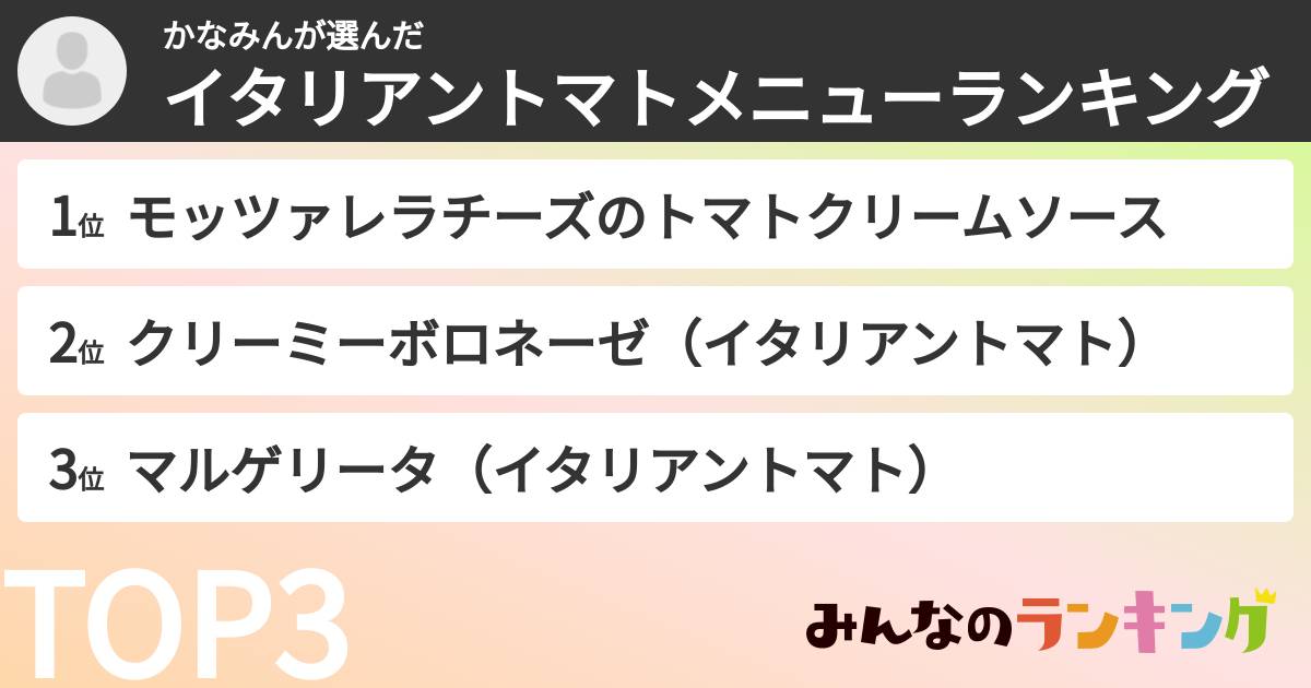 かなみんさんの「イタリアントマトメニューランキング」