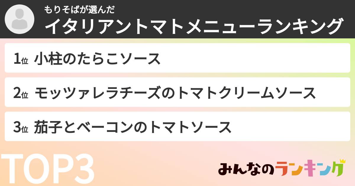もりそばさんの「イタリアントマトメニューランキング」