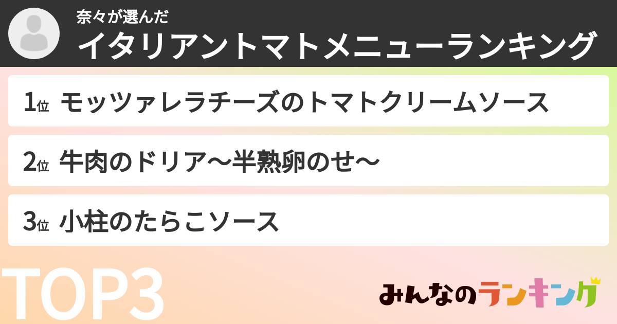 奈々さんの「イタリアントマトメニューランキング」