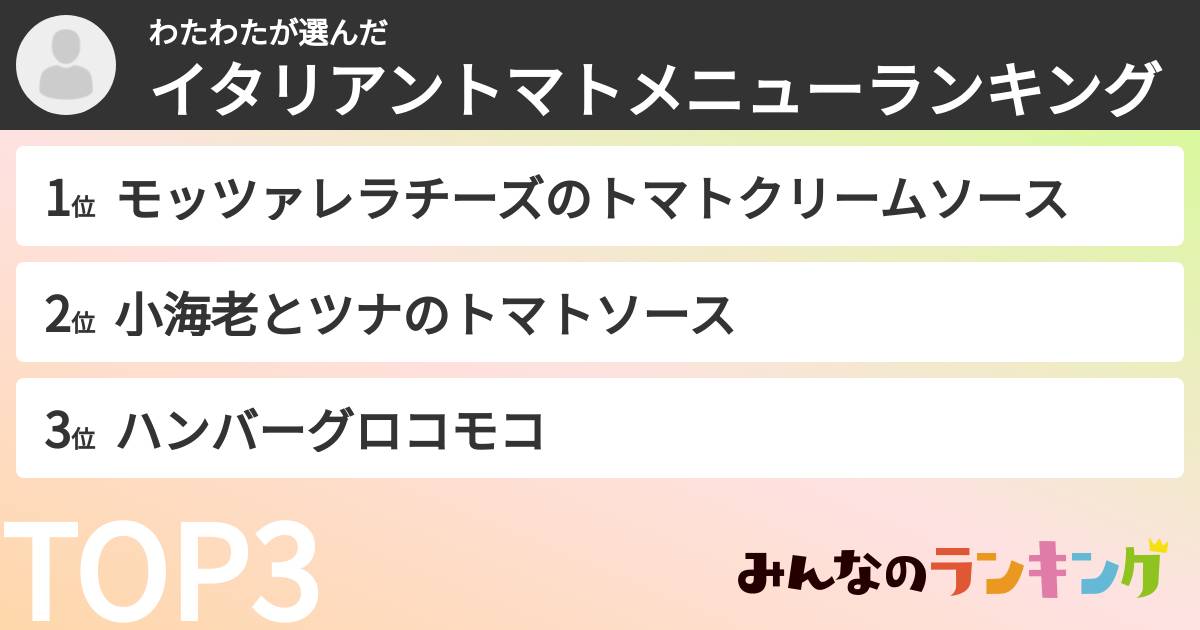 わたわたさんの「イタリアントマトメニューランキング」
