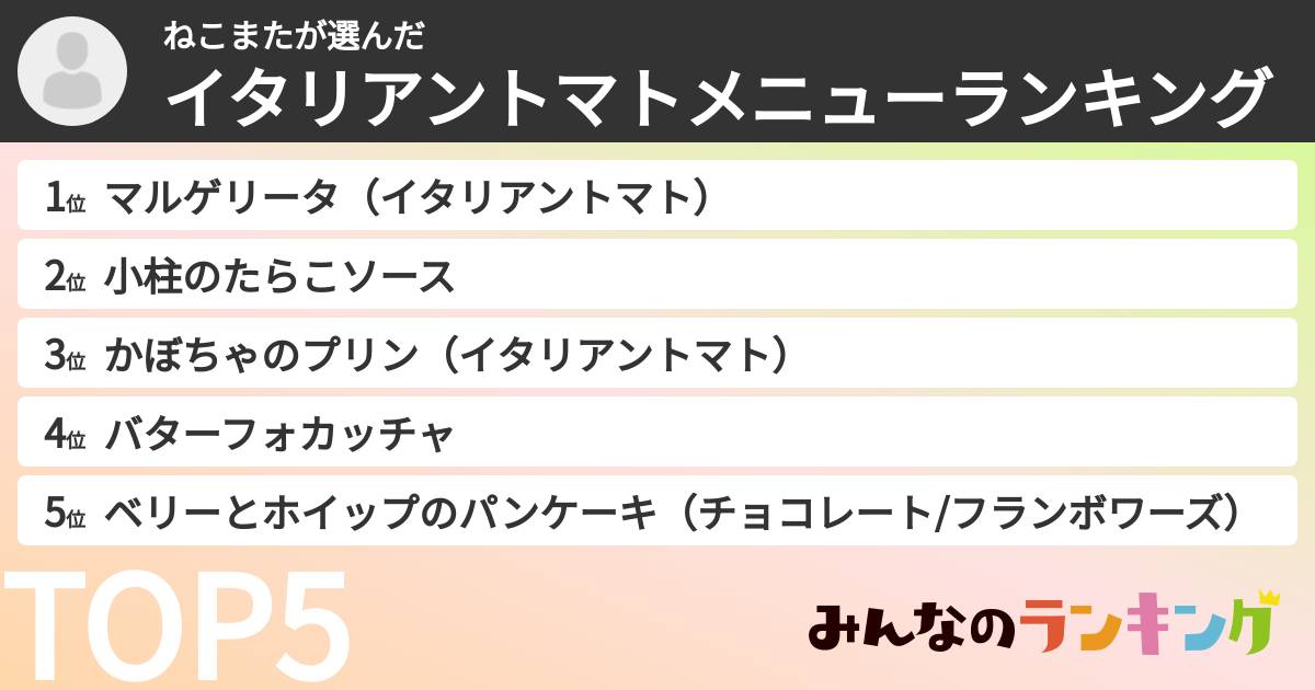ねこまたさんの「イタリアントマトメニューランキング」
