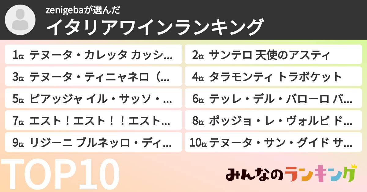 zenigebaさんの「イタリアワインランキング」