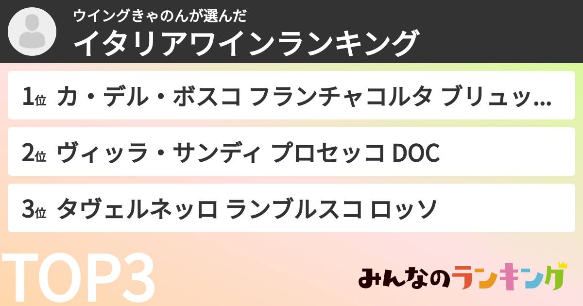 ウイングきゃのんさんの「イタリアワインランキング」