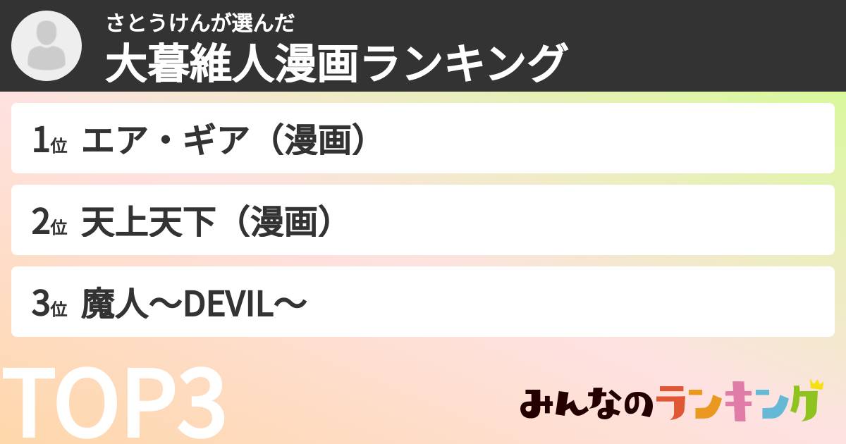 さとうけんさんの「大暮維人漫画ランキング」