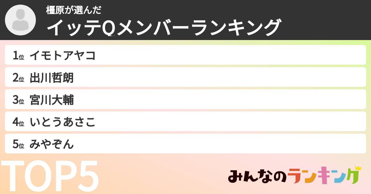 橿原さんの「イッテQメンバーランキング」