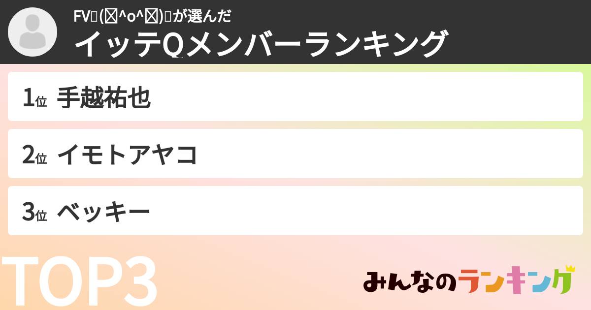 FV٩(๑^o^๑)۶さんの「イッテQメンバーランキング」
