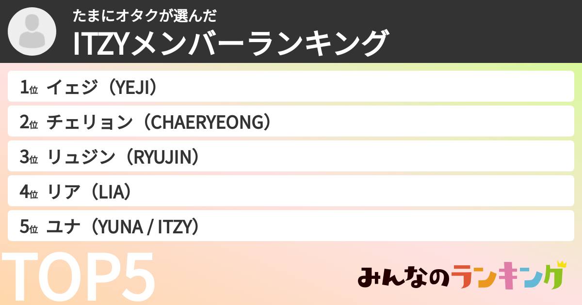 たまにオタクさんの「ITZYメンバーランキング」