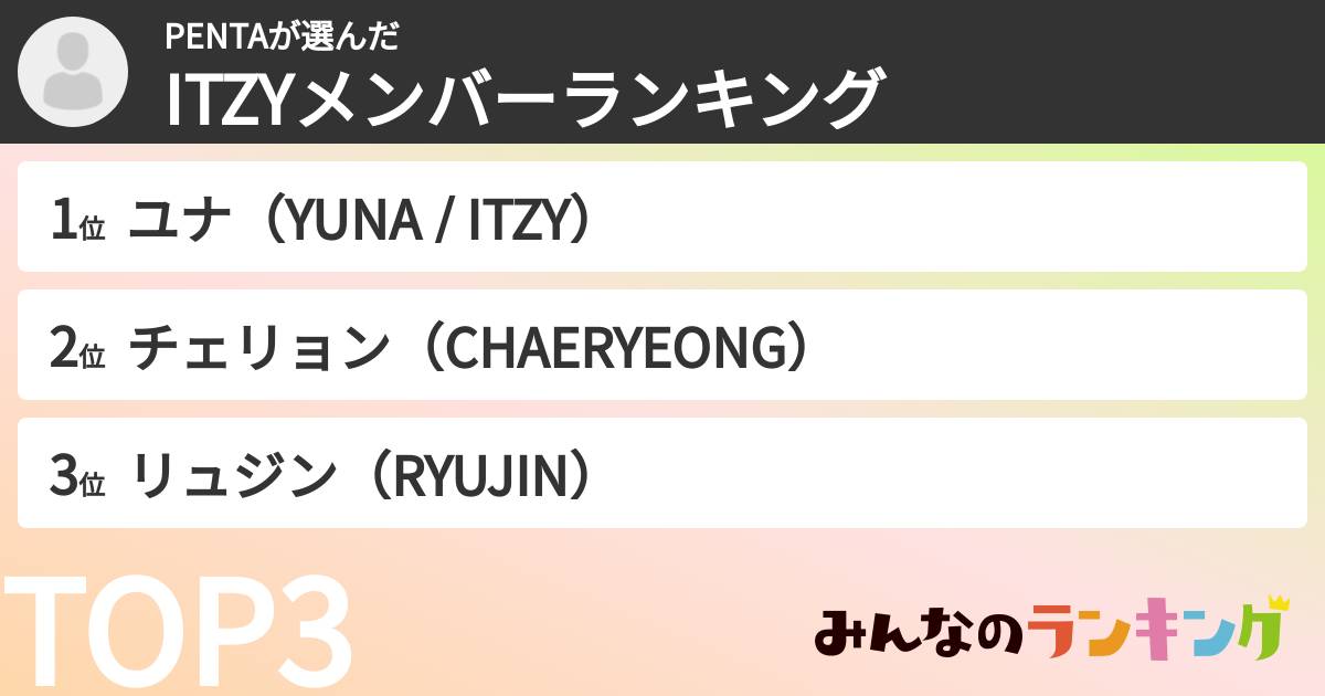 PENTAさんの「ITZYメンバーランキング」