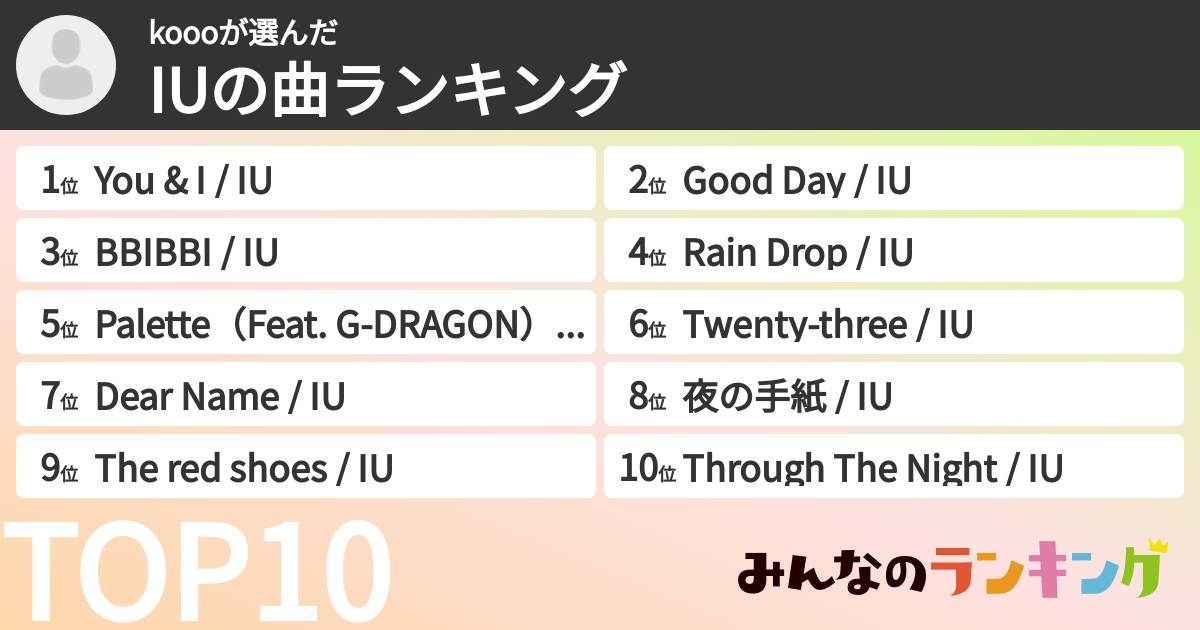 koooさんの「IUの曲ランキング」