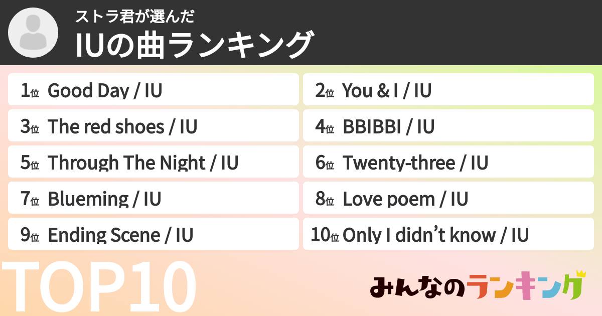 ストラ君さんの「IUの曲ランキング」