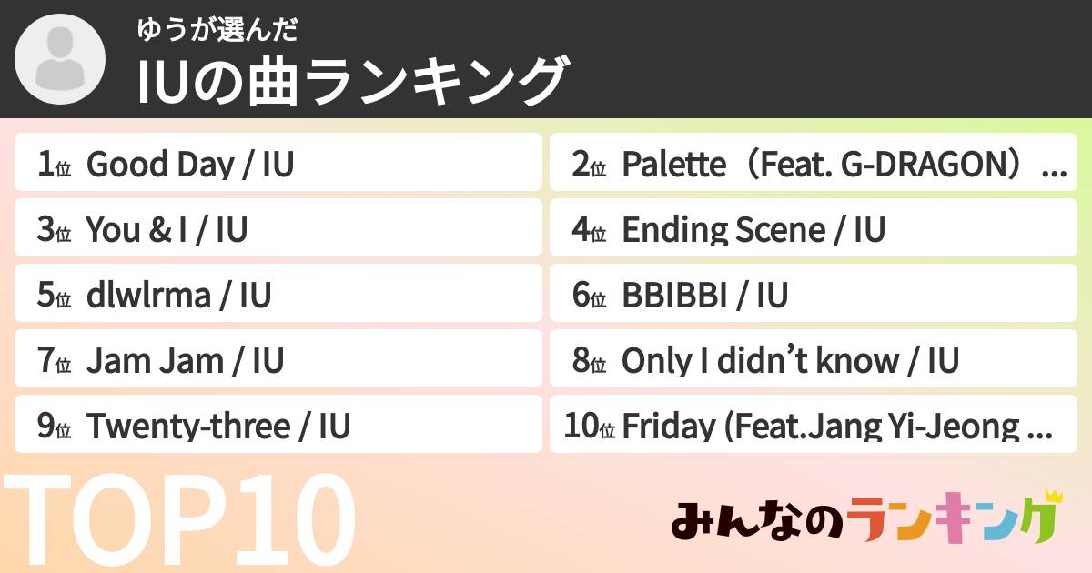 ゆうさんの「IUの曲ランキング」