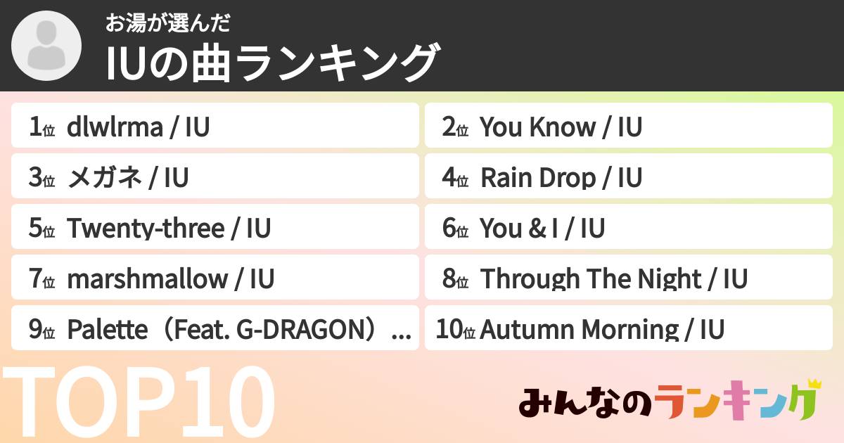 お湯さんの「IUの曲ランキング」
