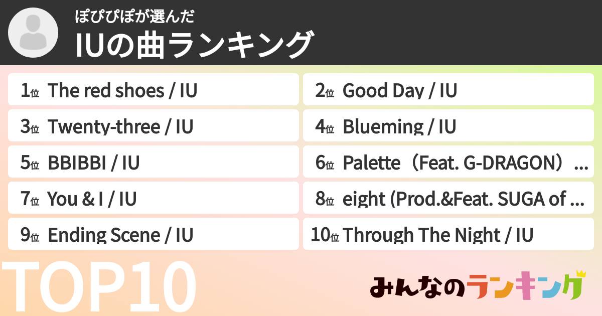 ぽぴぴぽさんの「IUの曲ランキング」