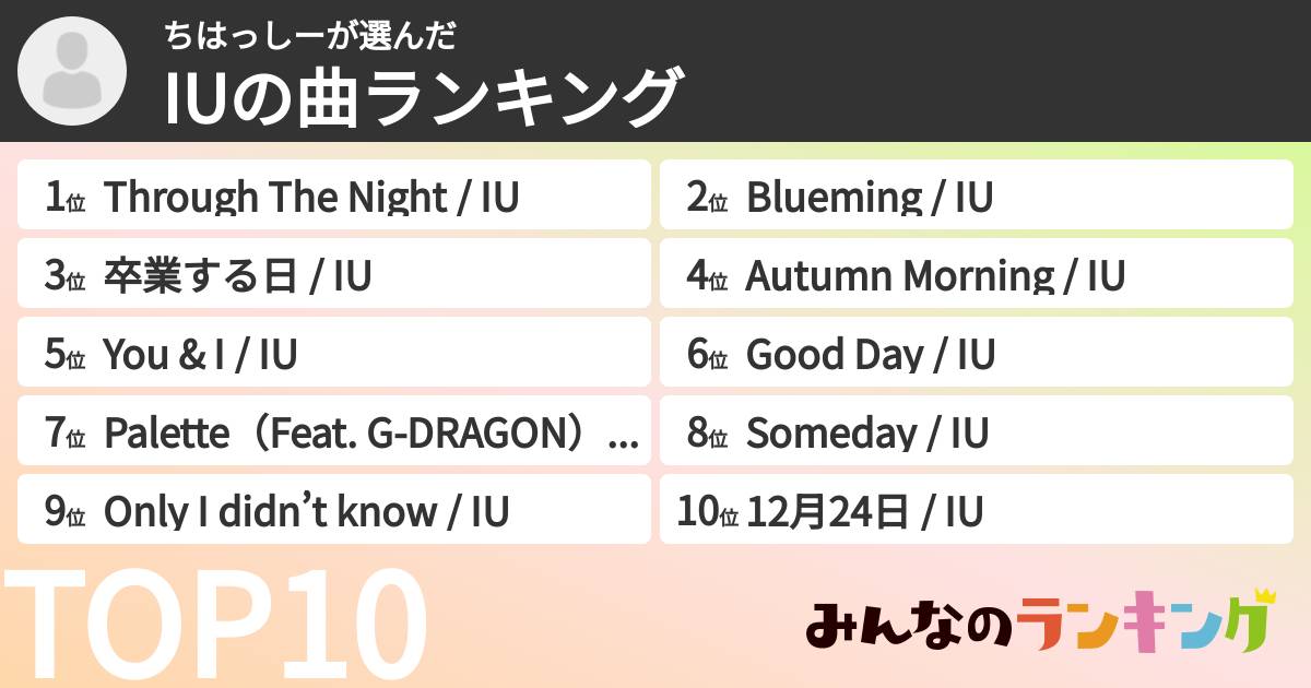 ちはっしーさんの「IUの曲ランキング」