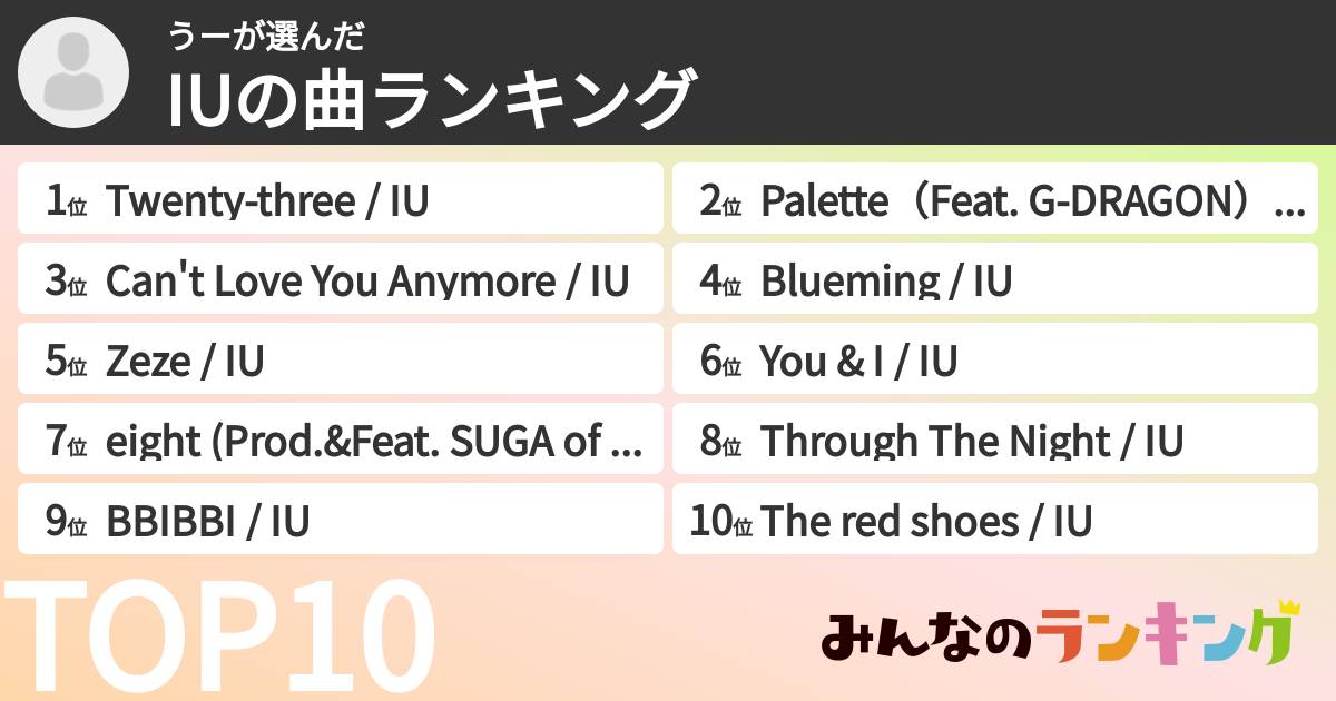 うーさんの「IUの曲ランキング」