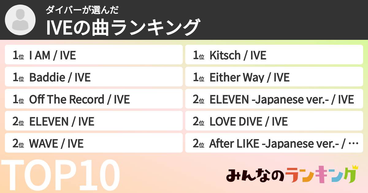 ダイバーさんの「IVEの曲ランキング」