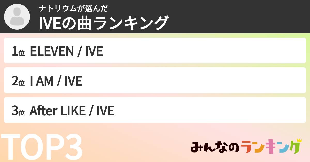 ナトリウムさんの「IVEの曲ランキング」