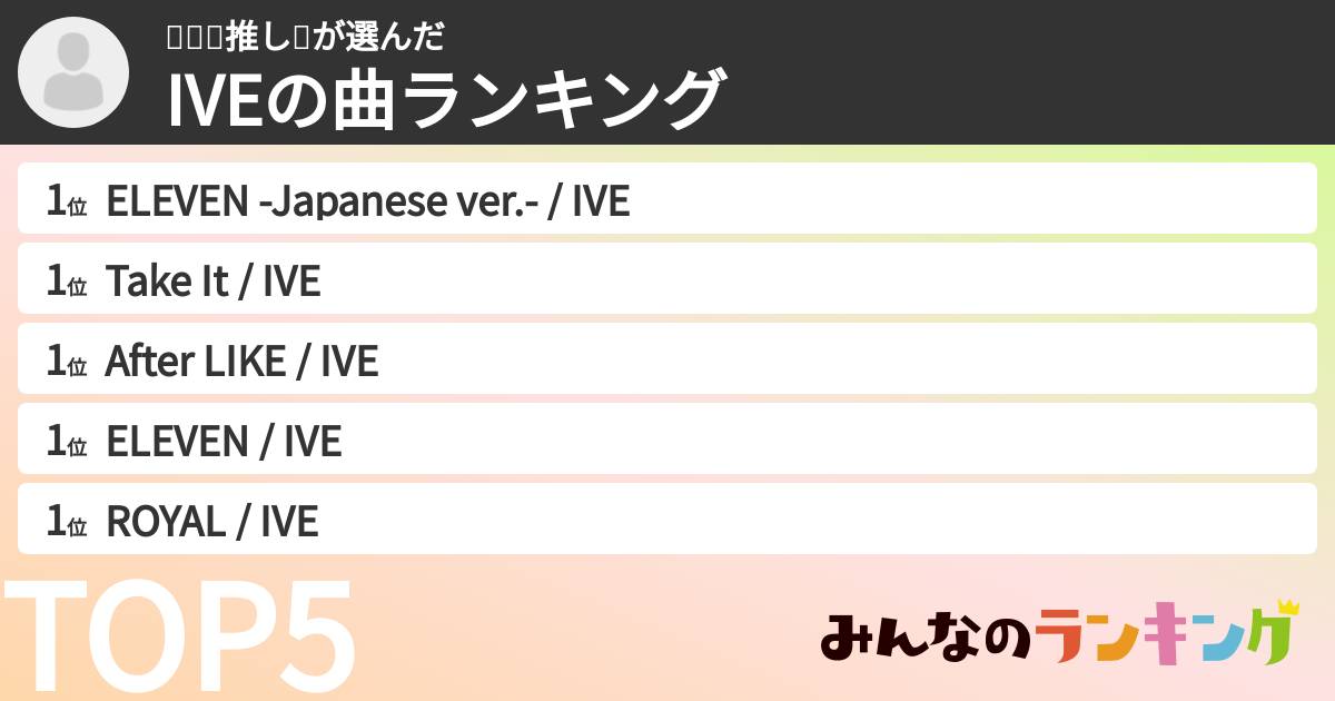 아이브推し💕さんの「IVEの曲ランキング」