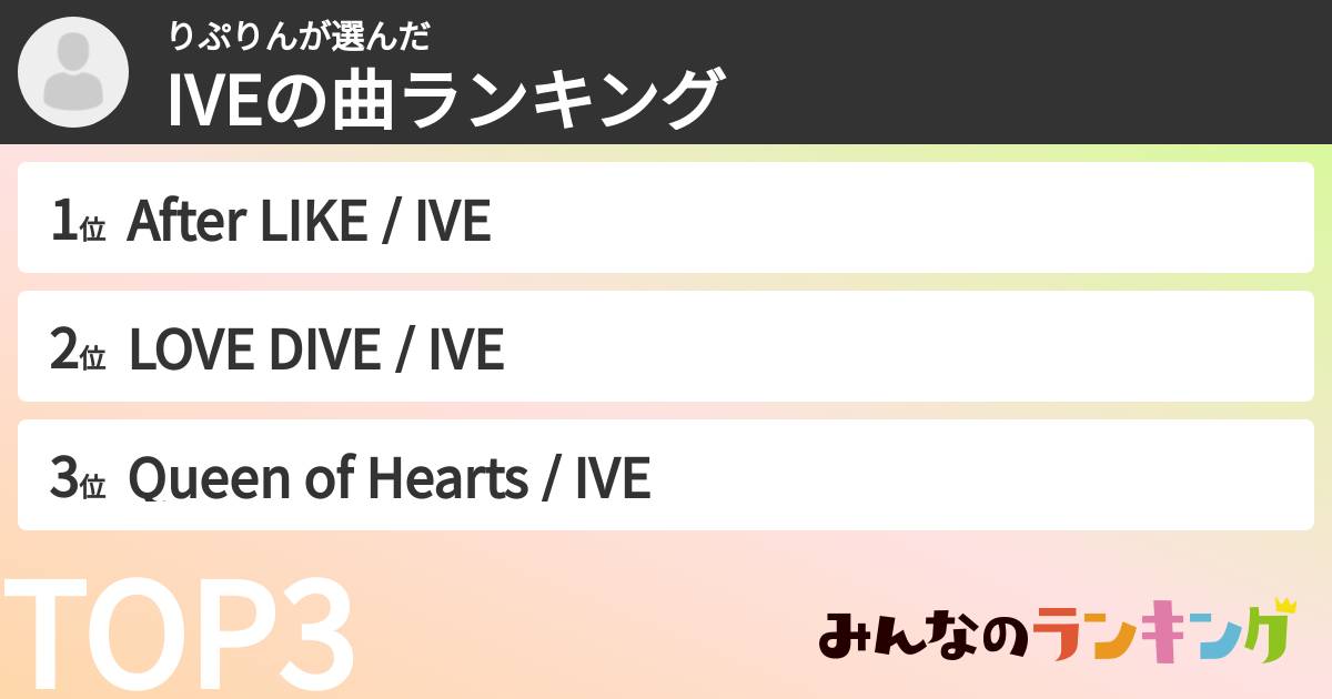 りぷりんさんの「IVEの曲ランキング」
