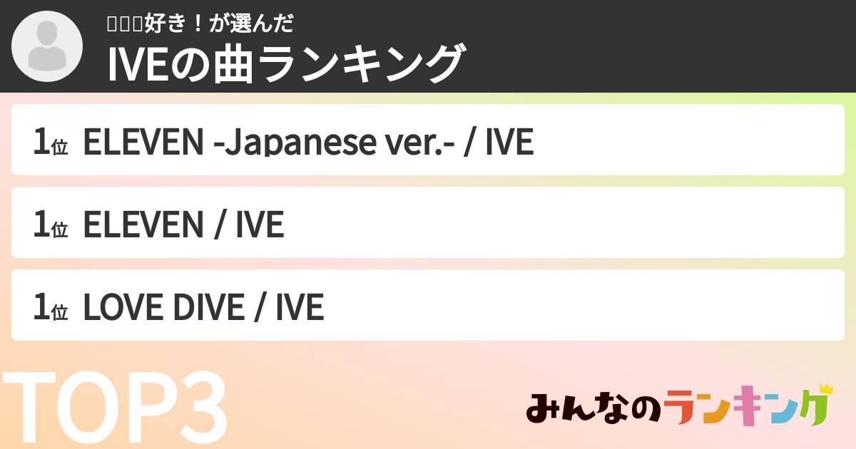 안유진好き！さんの「IVEの曲ランキング」