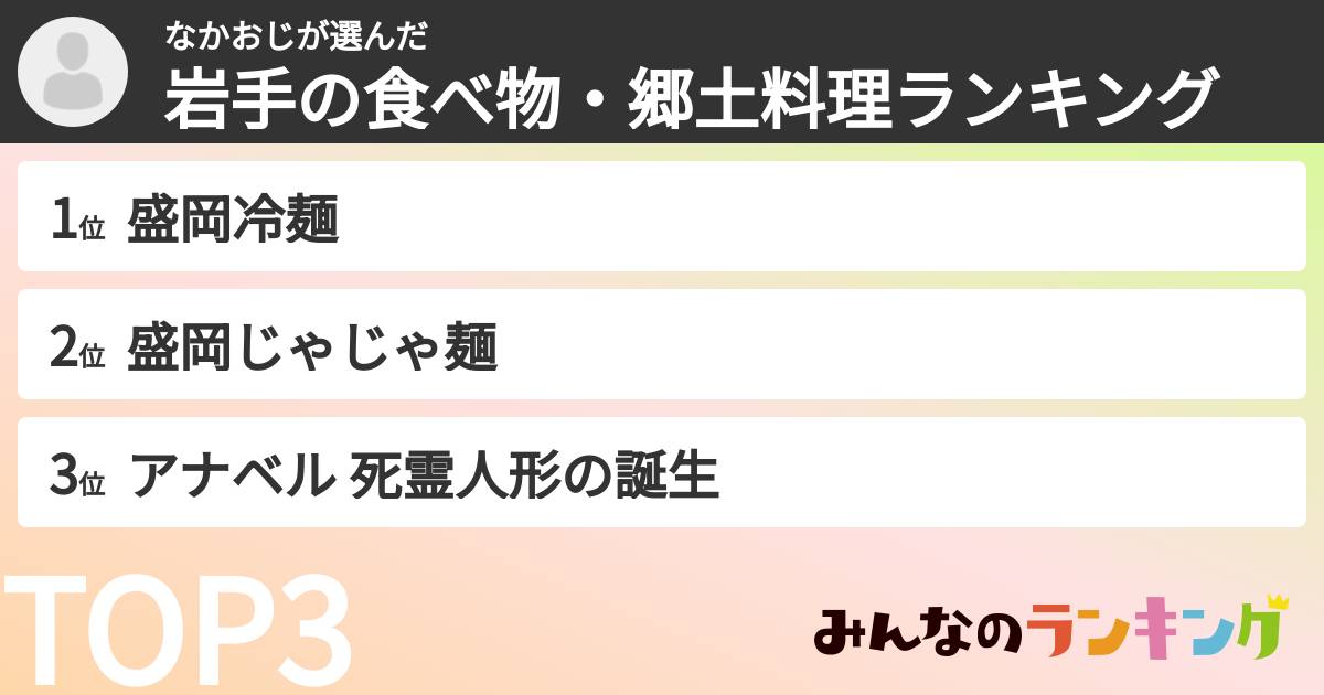 なかおじさんの「岩手の食べ物・郷土料理ランキング」