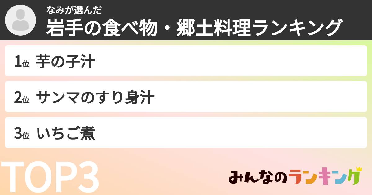 なみさんの「岩手の食べ物・郷土料理ランキング」