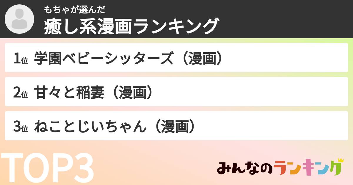 もちゃさんの「癒し系漫画ランキング」