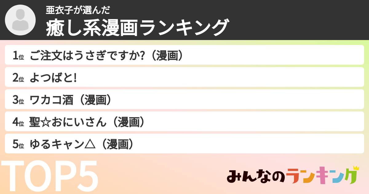 亜衣子さんの「癒し系漫画ランキング」