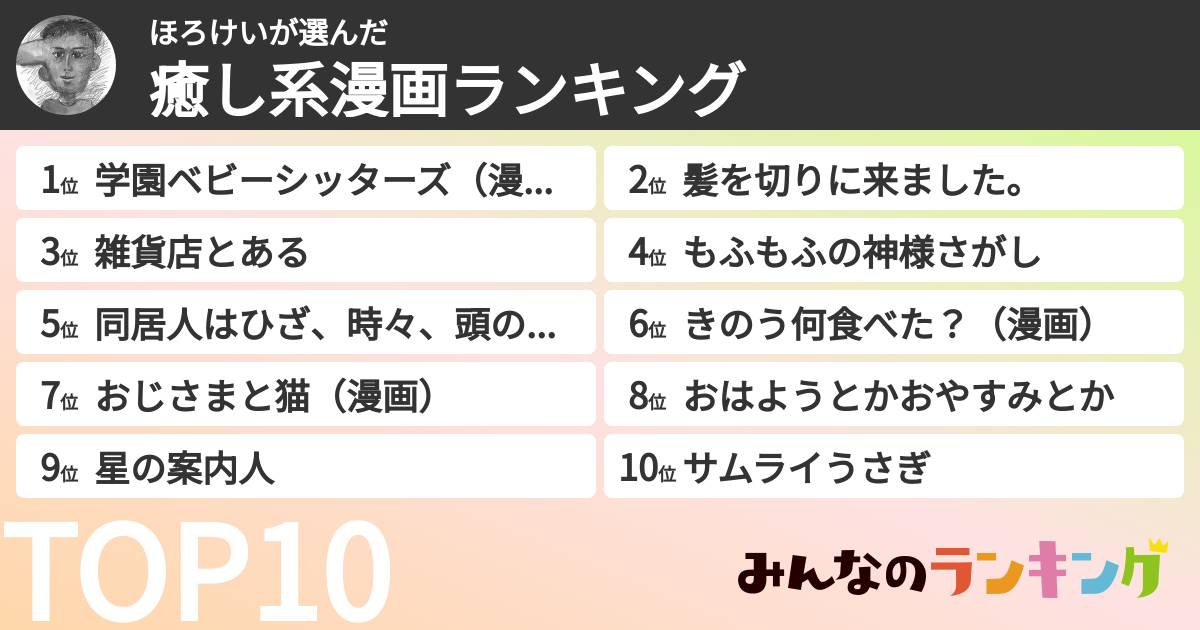 ほろけいさんの「癒し系漫画ランキング」