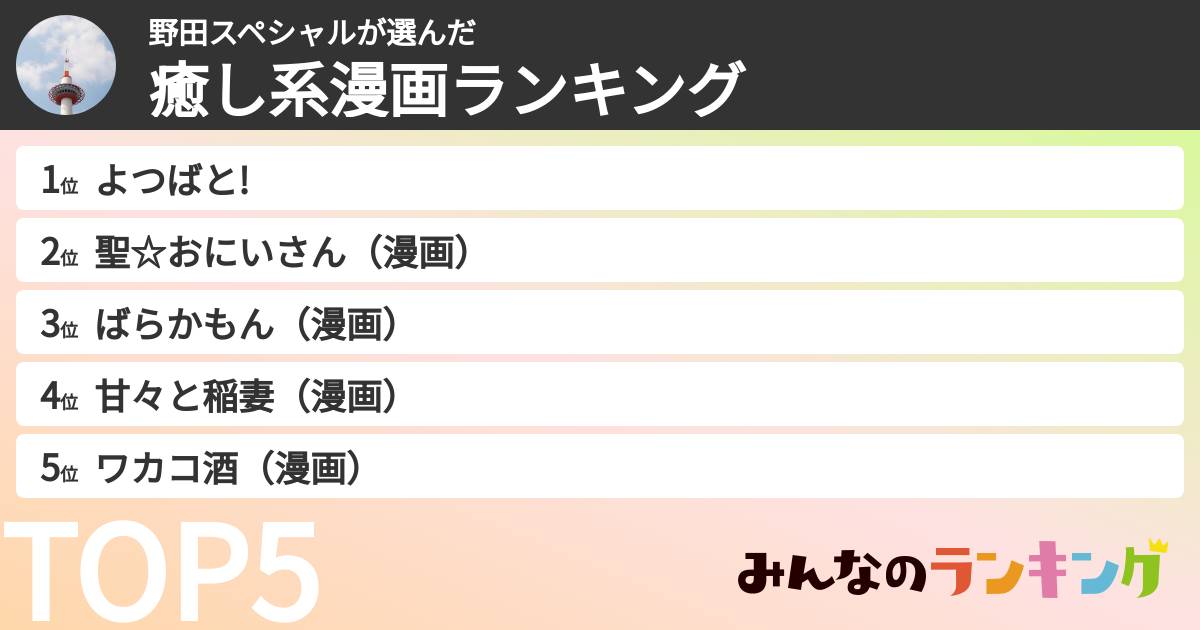 野田スペシャルさんの「癒し系漫画ランキング」