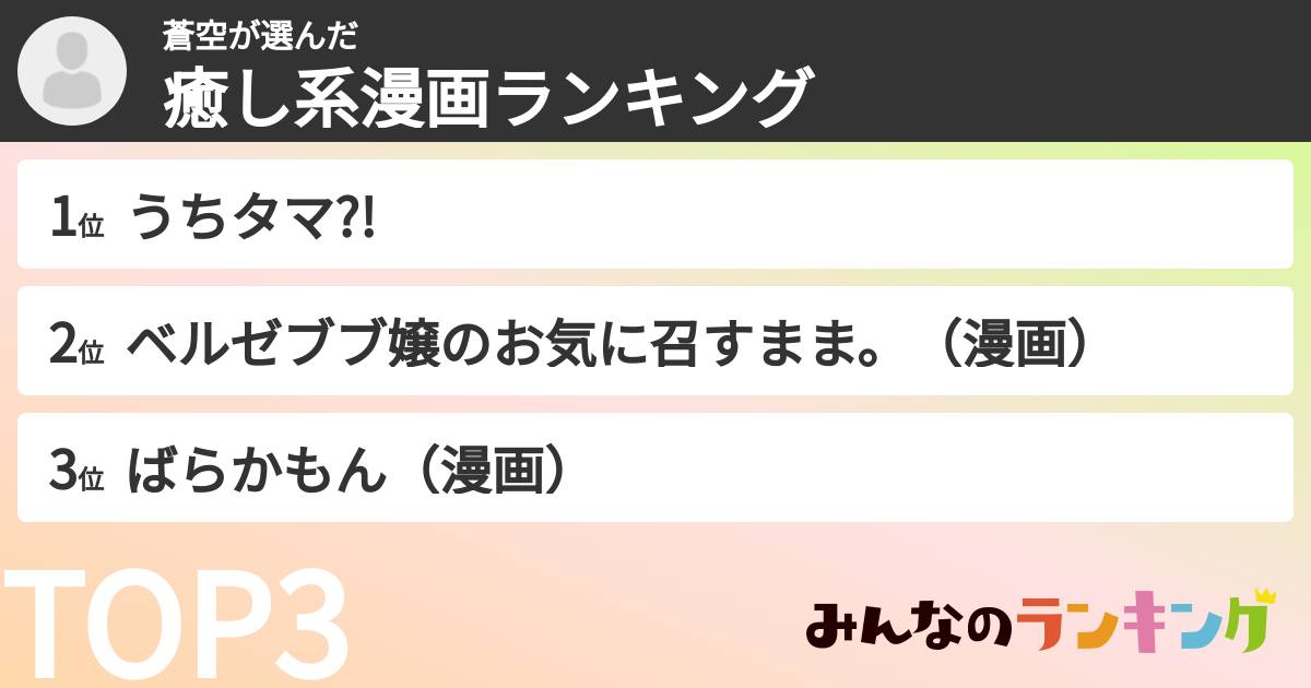 蒼空さんの「癒し系漫画ランキング」